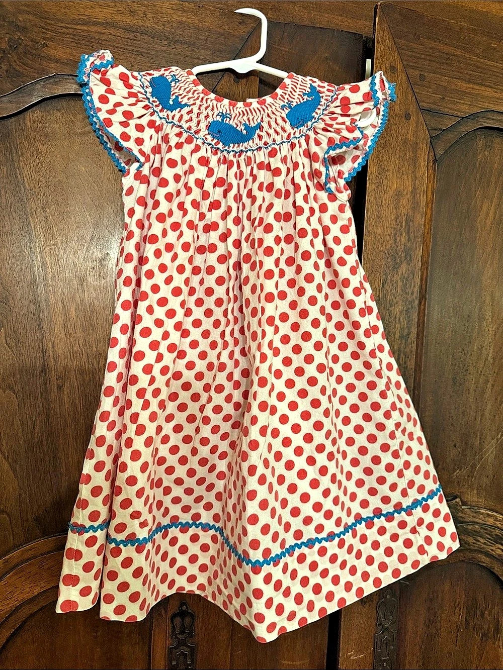 Southern smocked sprout Red Smocked Whale Dress Kids' Red & Blue Dress